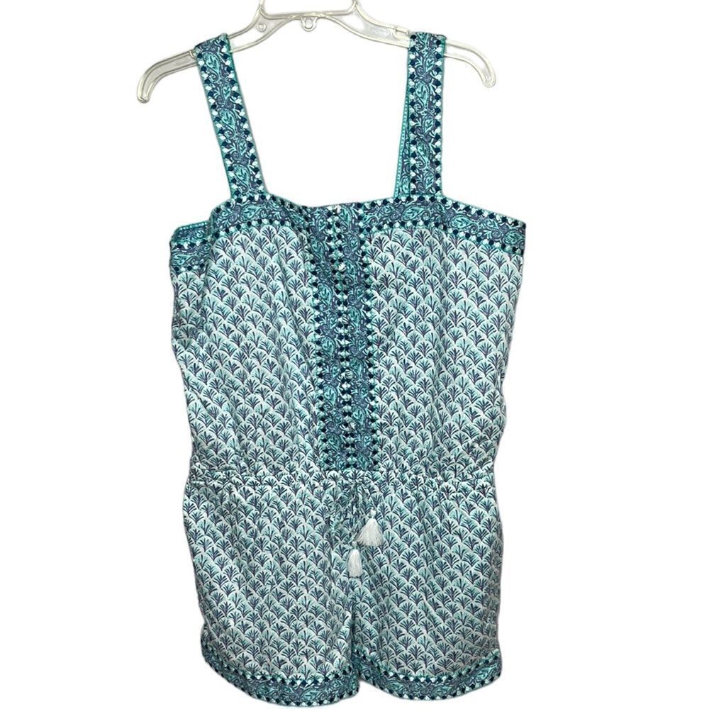 Vineyard Vines Teal & White Printed Sleeveless Romper